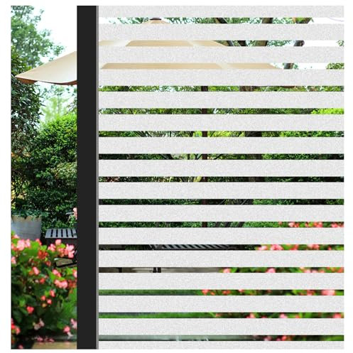 ConCus-T Window Film Privacy Self Adhesive Frosted Window Sticker Reusable No Glue Film Stripe Vinyl Static Cling Door Glass Covering for Living Room Office 30×300cm