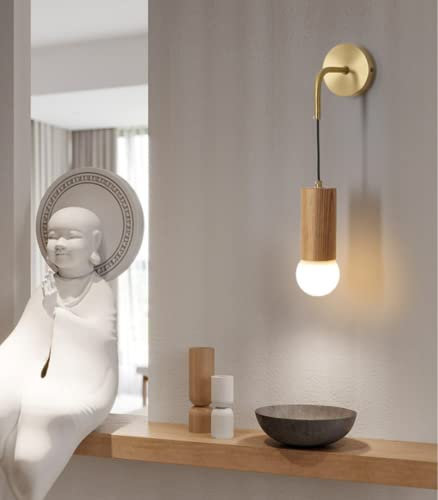 SXYSXYSXY Wandleuchten innen Holz Kupfer Wandlampe Japanischer Stil Wandleuchte Modern Einstellbar Wandbeleuchtung Nachttischlampe Schlafzimmer Wohnzimmer Loft Treppen E27