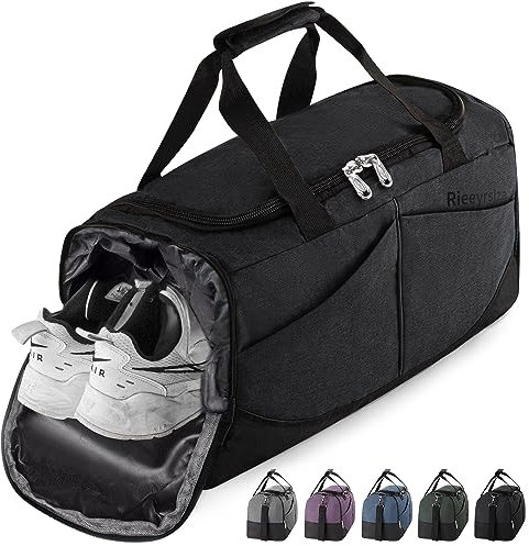 Rieeyrslza Sporttasche mit Schuhfach Reisetasche für Damen und Herren Große Wasserdicht Fitnesstasche Fitness Trainingstasche Handgepäck Tasche mit Schulterriemen (Schwarz o2)