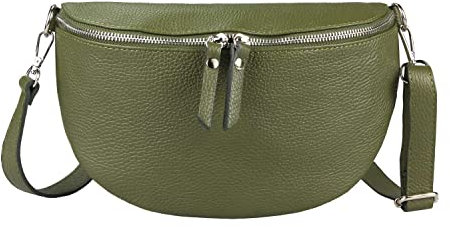 OBC Made in Italy Damen Leder Tasche Medium Handytasche Gürteltasche Crossbody Hüfttasche Bauchtasche Umhängetasche Cross-Over Bodybag Schultertasche Kosmetiktasche Olivgrün