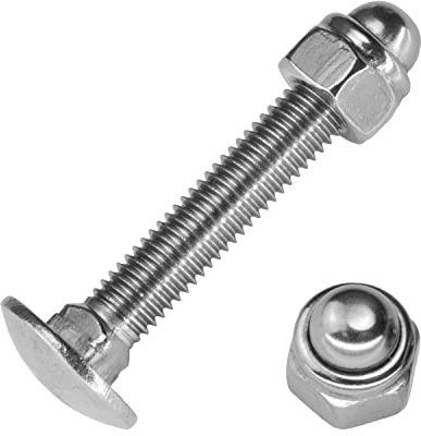 Techtanium® Schlossschrauben M6 x 20/20 mm mit Sechskant-Hutmuttern M6 [selbstsichernd] aus Edelstahl A2 (2 Stück) | Flachrundkopfschrauben | Kappenmuttern | DIN 603 & DIN 986