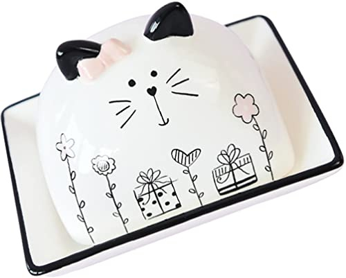 CALLARON Beurrier en Céramique avec Couvercle pour Chat Beurrier Design 2 Pièces Recouvert De Céramique Récipient À Beurre Lavable Lave-Vaisselle Gâteau Alimentaire Dessert