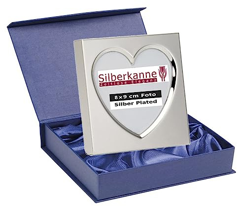 SILBERKANNE Fotorahmen Herz 8x8 cm Silber-Plated - Edler Bilderrahmen versilbert - Inkl. Geschenkverpackung - Hochwertiges Design