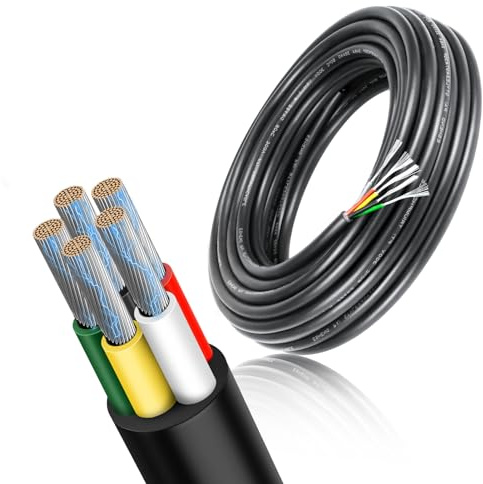 RESHAKE 14 Gauge 5 Conductor Wire, 10FT 14/5 Tinned Copper 5 Wire Cable,Stranded Electrical Wires for Sprinkler,Thermostat,Trailer,Irrigation,Automotive
