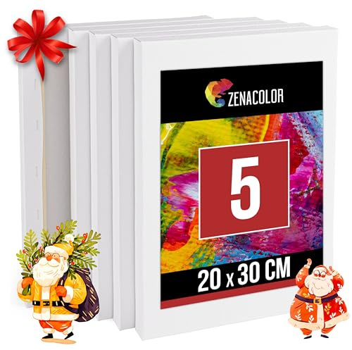 Zenacolor Set di 5 Tela per Dipingere 20x30 - Telaio di Legno 100% Cotone 340GSM - Tele per Dipingere per Colori Acrilici Pittura, Ad Olio, Tempera - Canvas Bianco per Artisti