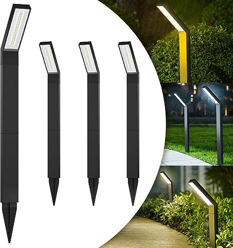 WAFTING Solarlampen für Außen Garten, 4 Wasserdichte Solar-Gehwegleuchtens, 3 Lichtmodi, Auto Arbeiten, Aluminium-Solar-Landschaftsleuchten für Garten, Deck, Rasen, Hof, Weg, Einfahrt