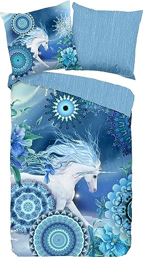 HIP Wendebettwäsche Lumi Flanell blau Größe 200x200 cm (80x80 cm)
