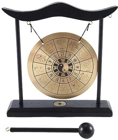 BOFRHME Gong de Bureau - Feng Shui Gong en Laiton Ornement de Bureau avec Support et maillet, décoration de Maison Chinoise délicate, Facile à Utiliser, Signe du Zodiaque Chinois