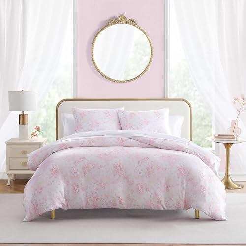 Betsey Johnson - Queen Duvet Cover Set, Silky Smooth Bedding with Shiny Satin Weave & Internal Corner Ties, 3 Piece Bed Set with Matching Pillowcases (Butterfly Garden Pink)