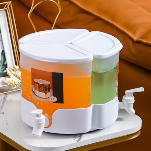 Foribyw 5.1L Drink Dispenser with Tap, 360° Rotatable Fridge Water Dispenser for Parties, 3 Compartment Removable Plastic Cold Drink Juice Beverage Dispenser Jug for Iced Tea Coffee Lemonade