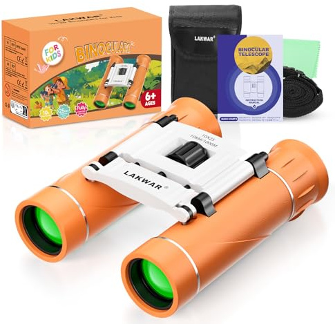 10×25 Kompaktes Fernglas für Kinder, Mini Fernglas Wasserdicht Tragbar, Kleine Paketgröße für Vogelbeobachtung, Wandern, Camping, Sightseeing (Orange)