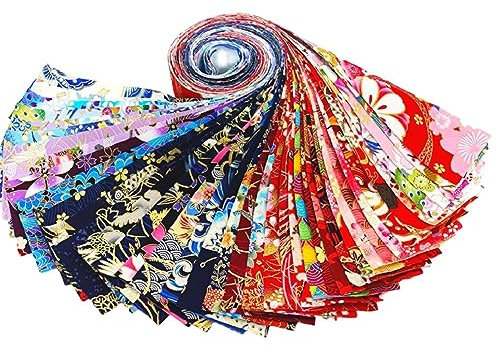 Yurosiay 40 Stück 6.5x50cm Japanische Stil Baumwollstoff Blumenmuster Patchwork Stoffe Baumwolle zum Nähen Stoffpaket Quadrate Bedruckte Nähstoffe Tücher Stoffreste Paket DIY Basteln Nähen Zubehör