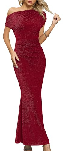 Missufe Dam aftonklänning cocktailklänning balklänning lång bröllop festlig elegant maxi sjöjungfru bodycon one shoulder klänningar, röd, S