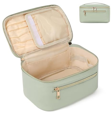 TANTOMI Kosmetiktasche Damen Kosmetikkoffer Schminktasche Schminkkoffer Damen mit Griff und Teiler Tragbare Kosmetik Organizer Tasche für Geeignet für Reisen Weggehen,Grün