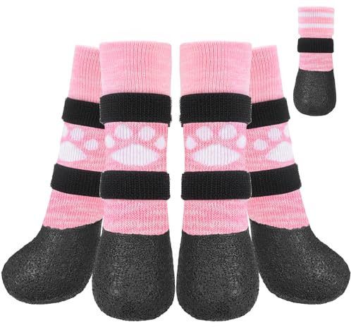 KOOLTAIL rutschfeste Hundesocken, Stiefel, wasserdichte Hundeschuhe, Pfotenschutz mit Riemen, Traktionskontrolle für Hartholzböden, verhindert Lecken für kleine, mittelgroße und große ältere Hunde