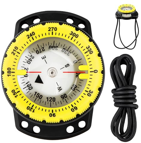 Scuba Dive Compass, Waterproof 5ATM Marine Navigation Wrist Compass with Bungee Mount and Cord, Glow in The Dark for Underwater Diving, Sailing, Camping, Kayaking, Hiking (Yellow)