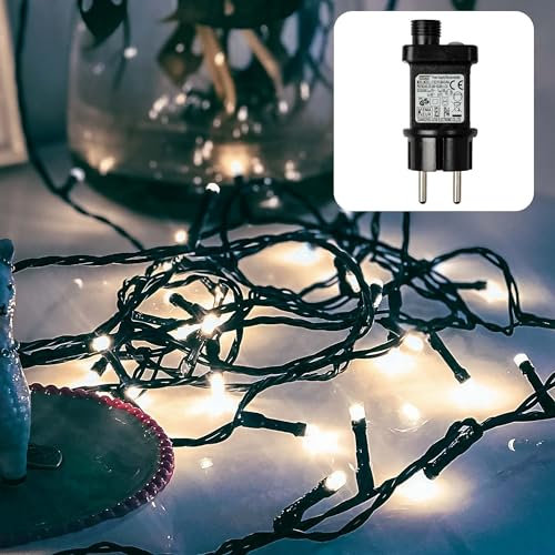 hellum LED Lichterkette außen kaltweiß mit 80 LED, beleuchtete Länge 7,9 m, Lichterkette mit Stecker und Timer für außen, mit grünem Kabel <59 lm 151916