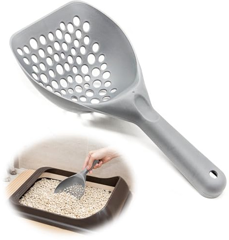 Petopedia Cat Litter Scoop LARGE – Plastic Shovel, Poop Scoop for Cats Litters Tray – Handy Sand Sifter, Poo Sieve Cleaning Tool – Used with Trays and Litter Box for Cats & Kittens (GREY)
