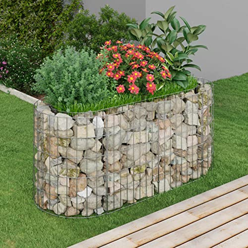 IKAYAA Gabionen Hochbeet, Gabionen, Hochbeet Gabione, Gabionengitter, Gabionenkörbe, Gabionen-Hochbeet Verzinktes Eisen 120x50x50 cm
