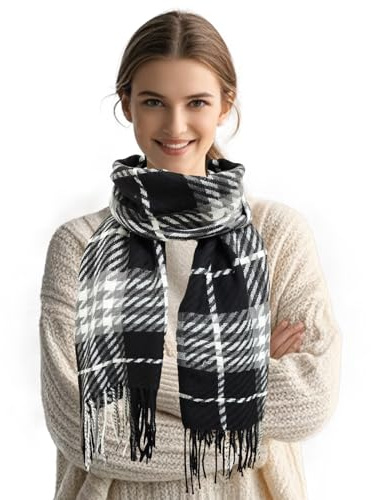 Schals & Tücher für Damen, Mode Weiche Warme Winter Gürtel Weiß Schwarz Schal mit Quaste für Damen Mädchen Weiblich