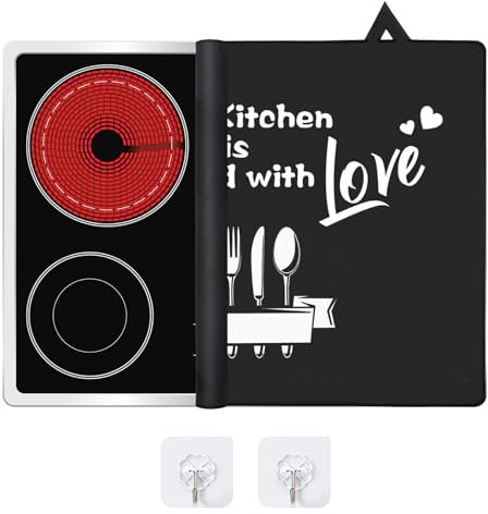 Tapis pour Plaques à Induction 62x53cm, Couvre Plaque Tapis de Cuisson à Induction, Couverture de Table de Cuisson Électrique, Tapis de Protection pour Poêle en Verre Antidérapant (Love)