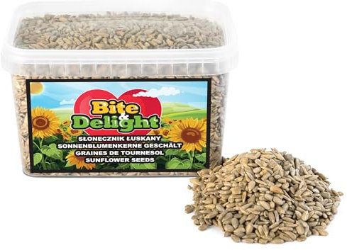 Bite & Delight - 0,6 kg Graines de Tournesol Décortiquées, Nourriture pour Oiseaux Sauvages, Aliment Complet pour Toute l'Année, Été et Hiver, sans Coquille, Sunflower Seeds