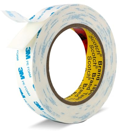3M Doppelseitiges Klebeband Schaumstoffband Strapazierfähig 25 mm x 5,5 m Montageband zum Verbinden von Schaumstoffstreifen für Banner Poster Alarme Jalousien Zierleisten Weiß