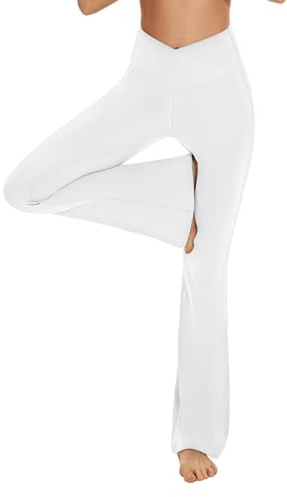 Pantalon de yoga pour femme - Pantalon évasé - Taille croisée - Opaque - Pantalon de sport - Pantalon de jogging - Pantalon de jazz - Pantalon de fitness