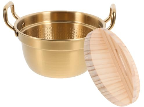 CONGARTENO Edelstahl Ramen Topf Mit Holzdeckel Nudelkochtopf Mit Doppelgriffen Für Pasta Suppen Und Mehr Edelstahl Stilvolles Design