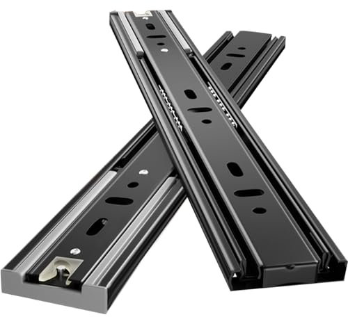 Purzen Schwarz Stahl Schubladenschiene Gleis dreiteilige Schienen Schrank Schiebe Schiene Dicke Kugel Push-Pull Installation Lastaufnahme,10 inches 25CM