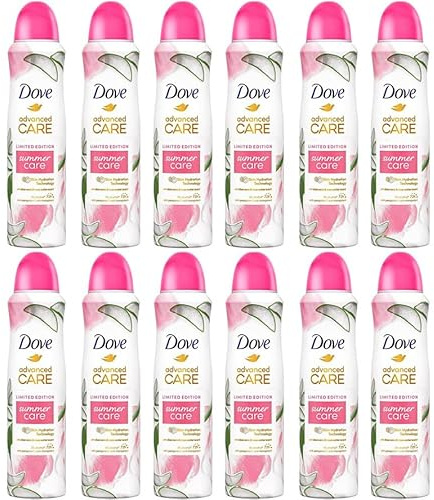 12x Dove Advanced Care Anti Transpirant Deo-Spray Summer Care Limited Edition Aloe Vera- und Rosenwasserduft Deodorant mit Skin Hydration Technology 0% Alkohol 72h,150 ml (12er Pack)