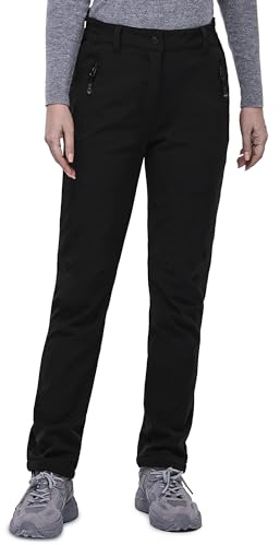 33,000ft Women's Winter Softshell Trousers Waterproof Pants Warm Fleece Lined Snowproof Thermal Hiking Fishing Ski Pants Black 12 Short