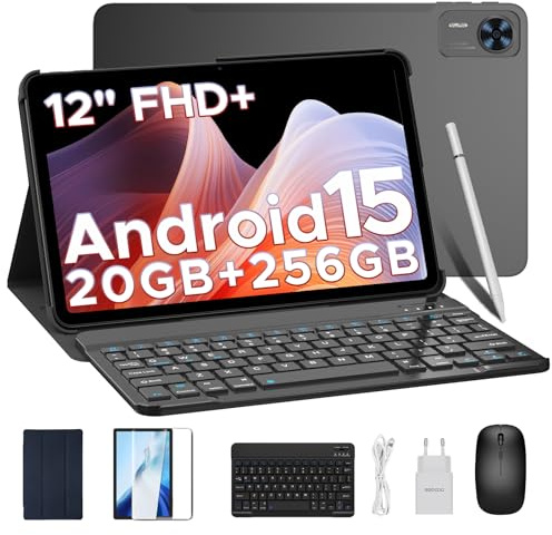 DOOGEE T36 Tablet Android 15, 12 Pulgadas 2.4K FHD+ 90Hz, 20GB+256GB/2TB, Octa-Core 2.2 GHz, 4G LTE, 8800mAh, Widevine L1, 13MP+8MP, Doble Altavoz, Face ID, BT5.0, Negro
