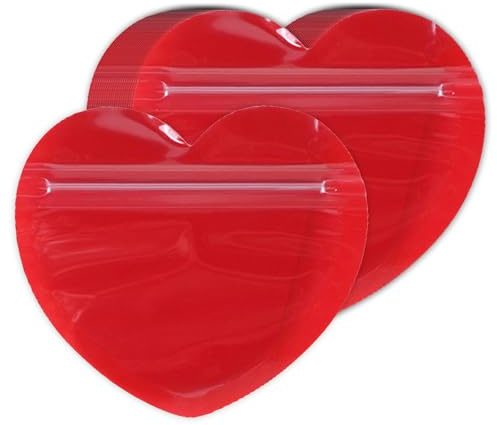 RALIYATX Sacs à biscuits, 50 pcs élégants en forme de cœur sacs auto-scellants pour bijoux pochettes à bijoux serrure pratique - rouge - 8,5 x 10 cm