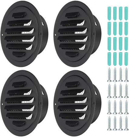 PATIKIL 4 Inch Round Air Vents, 4 Pcs Outlet Vents Cover Bulk Cover 304 Stainless Steel Louver Grille Cover Ducting Air Ventilation Wall Vent Cover for Ceiling Mount Bathroom Vent, Black