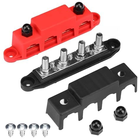 AFOERIT Terminal Block Bus Bar Marine M8 12V 250A Power Distribution Block with 4 x 3/8 Studs Cover for Automotive Boat Solar Wiring M8