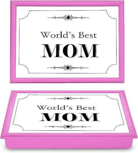 Lap Tray World’s Best Mom With Cushion Bean Bag, Breakfast, Dinner, Food, Drink, Serving, Laptop, TV, Large Lap Surface, Lightweight Portable, Cravan, Picnic, Home Office Easy Serve
