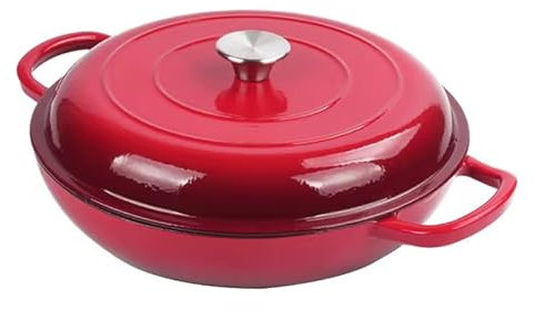 Everypan Eclat Cast Iron Dutch Oven, Non-Stick Ovenproof Enamelled Casserole Pot, Oven Safe up to 260°C – Sturdy Dutch Oven Cookware - Baking, Braising, and Cooking (Red, Shallow 2 L)