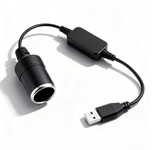 Leloco USB auf Zigarettenanzünder Adapter Kabel, 1,2 m, 8W Ausgang, Zigarettenanzünder Buchse zu USB, Auto Steckdose Adapter für Dashcam, GPS, Ventilator – Schwarz