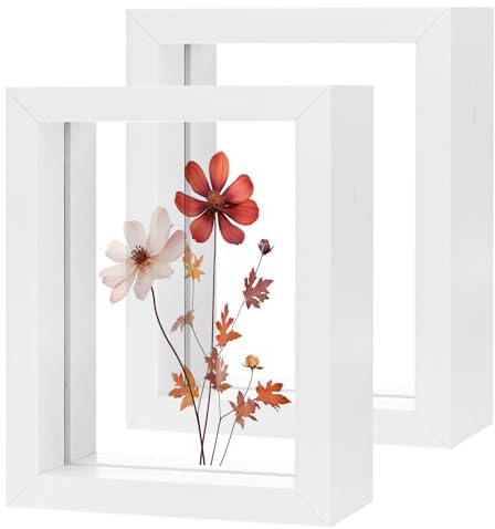M METERXITY 2-Pack Pressed Flower Frame 3 x 4 Inch Wooden, White | Double Acrylic, Floating Picture Frame, for Dried Flowers, Tabletop, DIY, Handicrafts