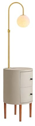 Lampadaire Table de chevet ronde intelligente à LED, lampe de bureau avec chargeur sans fil et port USB, lampe de table de chevet avec 2 tiroirs en bois for chambre à coucher, salon, bureau Lampe sur