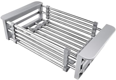 TOYZFRIENDY Escurridor Multifuncional de Acero Inoxidable 304 para Fregadero, Cesta Telescópica para Verduras y Frutas Diseño Rectangular, Adecuado para Uso en Cocina Gris Espacial