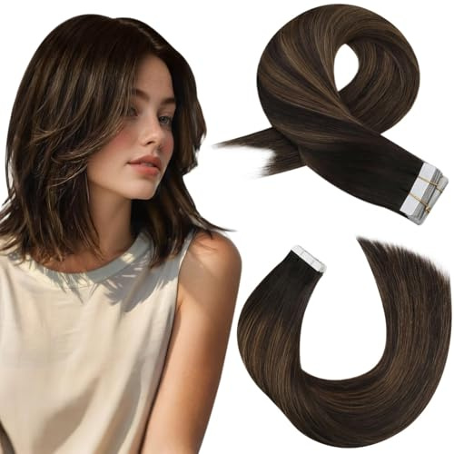 Moresoo Tape in Extensions Echthaar Braun Volumen 20 Stück 50g 35 cm | Pflegeleichte Haarstruktur,Styling Mit Locken Oder Glätten,Erneute Befestigung Möglich,Für Besondere Anlässe