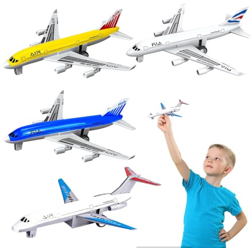 Aviones de Juguete para Niños 4 Pieza,Juguetes aéreos de tracción trasera,Modelo de Avión colección Decoración de la Habitación,Juegos interactivos,Regalos para Niños y Niñas y Adultos Cumpleaños