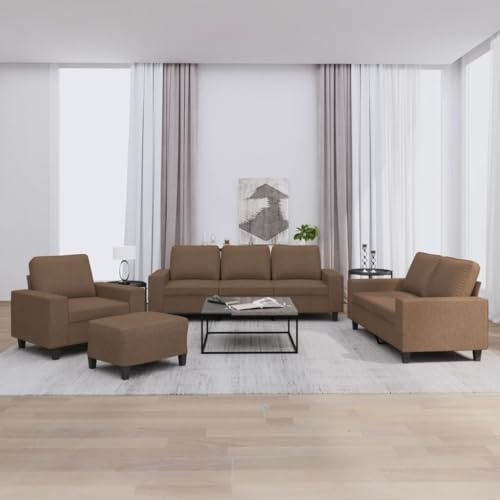 YuuSsea 4-TLG. Sofagarnitur Braun, Stoffbezug Polyesterschaum, Wohnzimmer Couch Set mit Sessel, 2er-Sofa, 3er-Sofa & Fußhocker, Robustes Sperrholzgestell, Bequemes Loungesofa