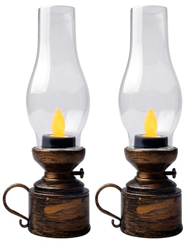 Lámpara de aceite de petróleo, 2 unidades, lámpara electrónica de queroseno al aire libre, lámparas LED de aceite de petróleo, lámpara de aceite de petróleo, lámpara retro de tormenta, lámpara LED sin