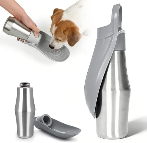GOEDCH 750 ml drickflaska för hund: drickflaska i rostfritt stål, bärbar vattenflaska med hundar, drickflaska för hundar på vägen, läckagesäker och robust hunddrickflaska för vandring och camping