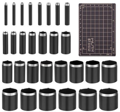 WUTA 29 Stück Runde Locheisen Set, Lochstanzer Leder, Einteilig Geschmiedet Rundlocher mit Double Sided Cutting Mat, Hochkohlenstoffstahl Stanzwerkzeug für Leder DIY Handwerk