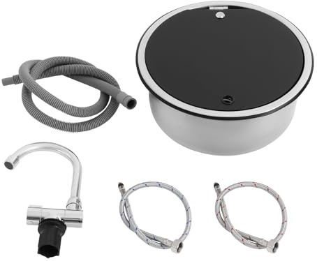 Évier de camping-car - 34 cm - En acier inoxydable 304 - Pliable - Couvercle en verre trempé - Pour camping, caravane, yacht, bar