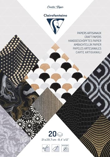 Clairefontaine 95098C handgjorda papper, A4, 20 ark – vita/svarta